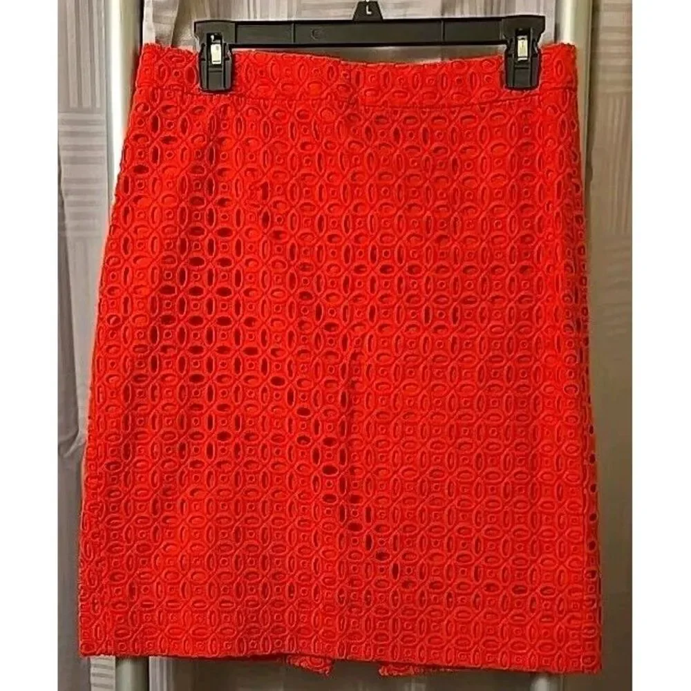 J Crew No. 2 Pencil Straight Skirt Ultra Eyelet Red‎ SZ 4 Classic Lined